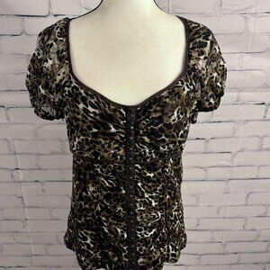 🐆 AB Studio Leopard Print Mesh Corset-Style Top – Size XL